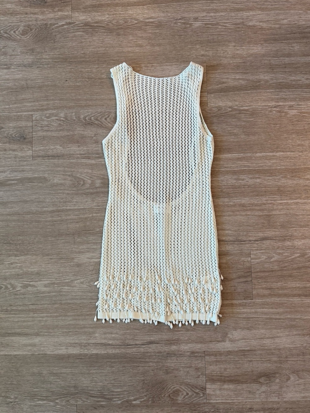 Peppermayo Miracle Beaded Crochet Mini Dress in Ivory, Size XS/S
